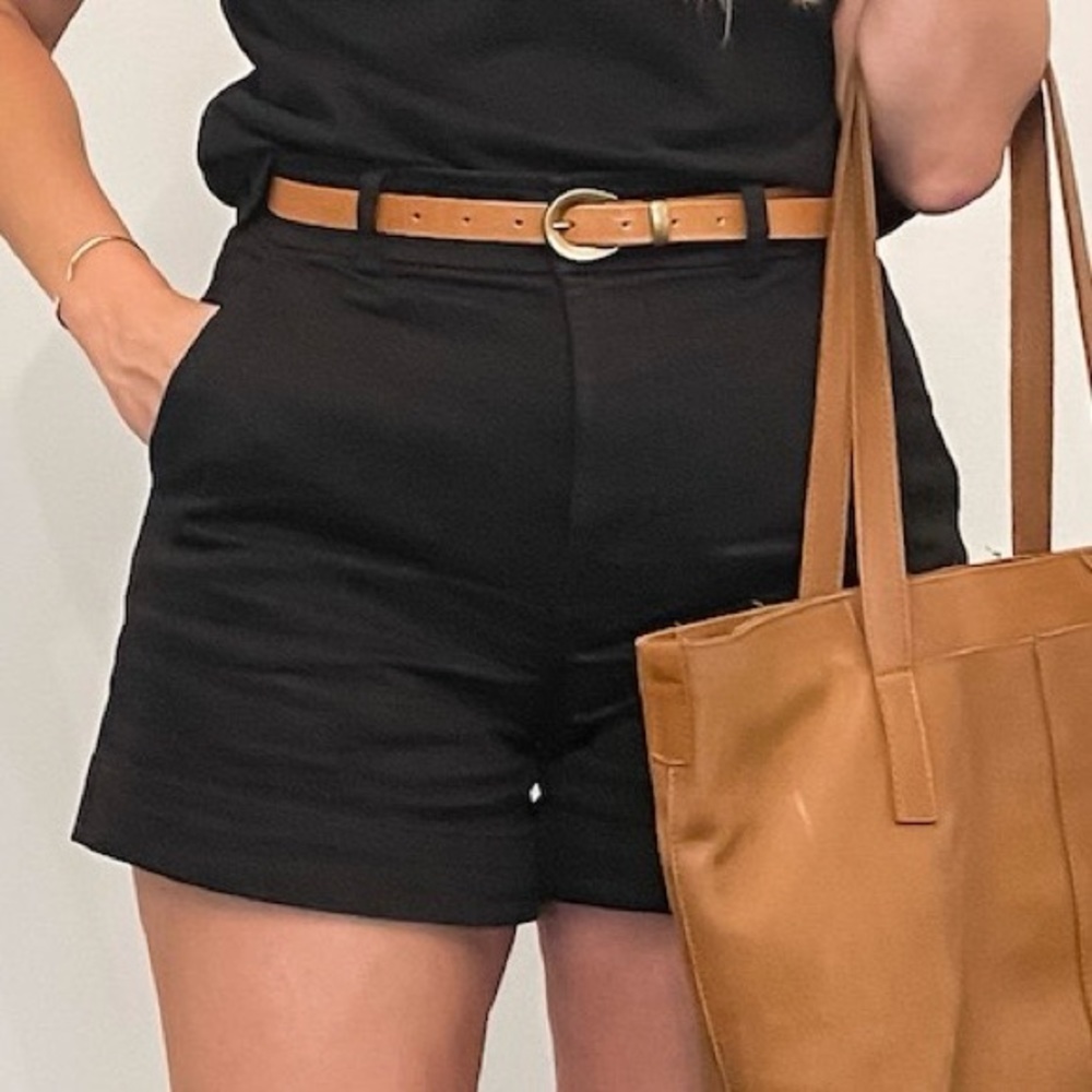 Urban Dressy Folded Comfy Stretch 4 Pockets Tailored Cuffed Black Shorts